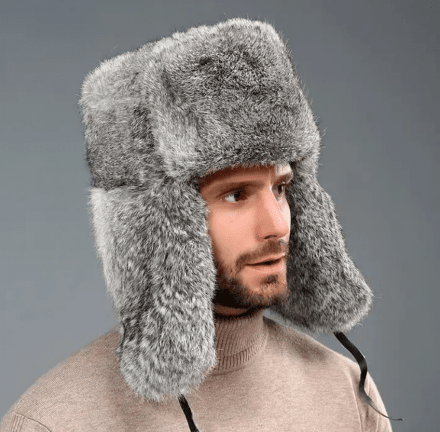 Winter Hat - Trapper Hat with Faux Fur (Grey)