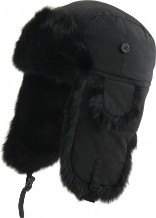 Trapper hat - MJM Ladies Trapper Hat Taslan with Rabbit Fur (Black)