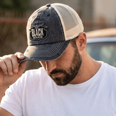 Cap - Black River Eagle Washed Trucker (black/cream)
