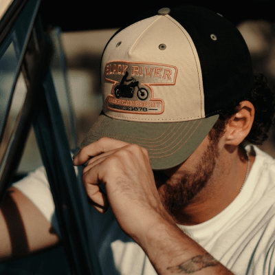 Cap - Black River Motorcycle Cotton Cap (beige/black/green)