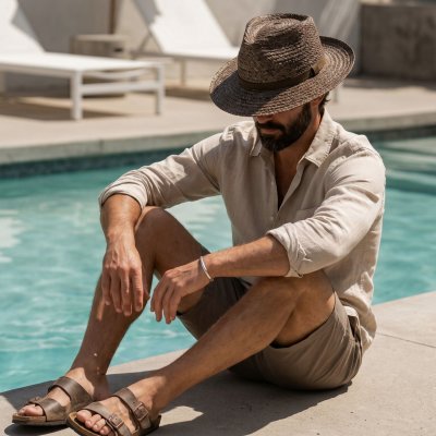 Straw Hat - Gårda Tenerife Raffia Fedora (natural/brown)