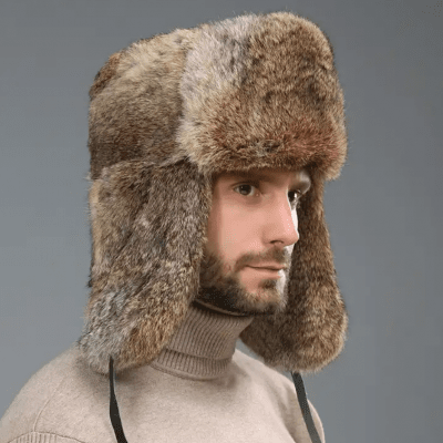 Winter Hat - Trapper Hat with Faux Fur (Brown)
