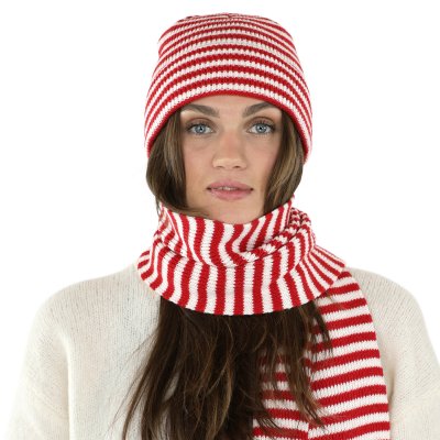 Scarves - Gårda Engelberg Striped Wool Mix Scarf (red/white)