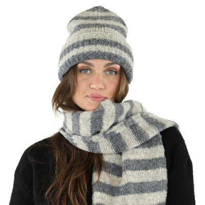 Scarves - Gårda Grindelwald Striped Wool Mix Scarf (beige/grey)