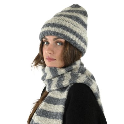 Scarves - Gårda Grindelwald Striped Wool Mix Scarf (beige/grey)