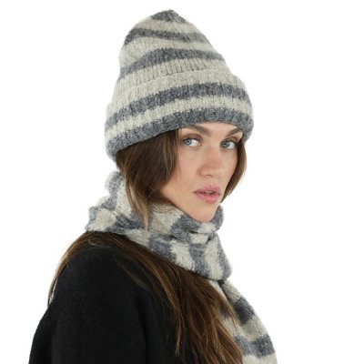 Scarves - Gårda Grindelwald Striped Wool Mix Scarf (beige/grey)