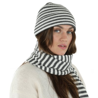 Scarves - Gårda Engelberg Striped Wool Mix Scarf (dark grey/white)