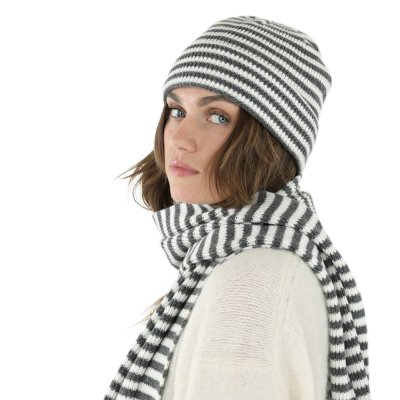 Scarves - Gårda Engelberg Striped Wool Mix Scarf (dark grey/white)
