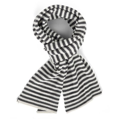 Scarves - Gårda Engelberg Striped Wool Mix Scarf (dark grey/white)