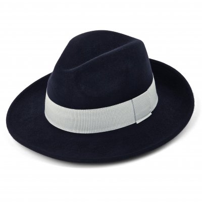 Hats - Gårda Volterra Fedora Wool Hat (navy/off white)