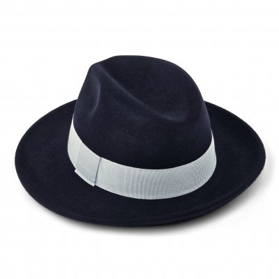 Hats - Gårda Volterra Fedora Wool Hat (navy/off white)