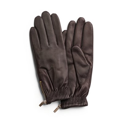 Gloves - HK Women's glove Gold side zip Lambskin, Wool blend lining (brown)