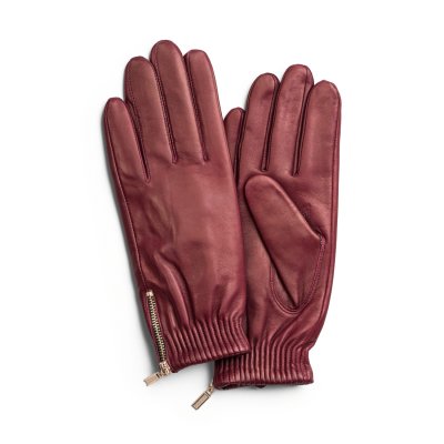 Gloves - HK Women's glove Gold side zip Lambskin, Wool blend lining (burgundy)