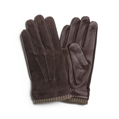 Gloves - HK Men's Touch glove Lamb suede/Lamb nappa, Wool blend lining (brown)