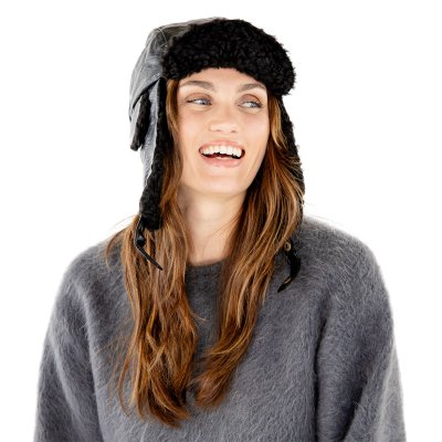 Trapper hat - Gårda Linsell Leather Trapper (black)