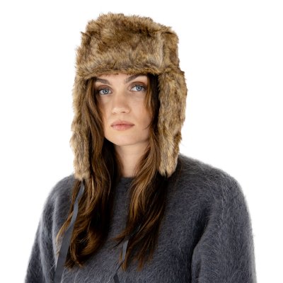 Winter Hat - Trapper Hat with Faux Fur (Brown)