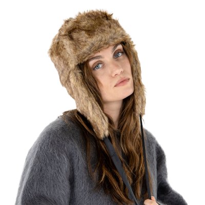 Winter Hat - Trapper Hat with Faux Fur (Brown)