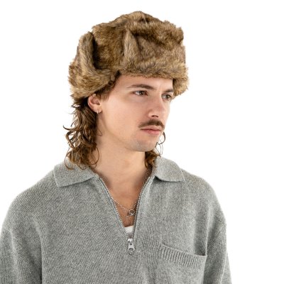 Winter Hat - Trapper Hat with Faux Fur (Brown)