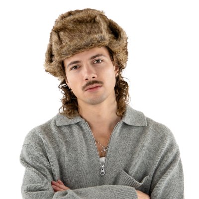 Winter Hat - Trapper Hat with Faux Fur (Brown)