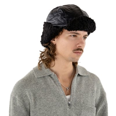 Trapper hat - Gårda Linsell Leather Trapper (black)