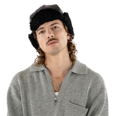 Trapper hat - Gårda Linsell Leather Trapper (black)