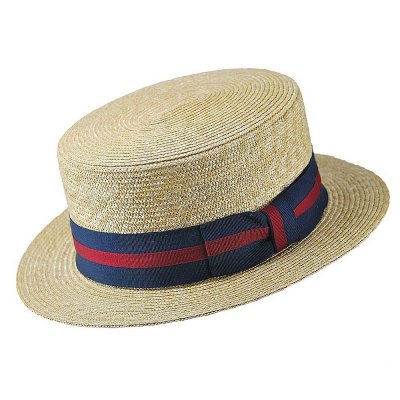 Hats - Straw Boater Hat Striped Band (natural)