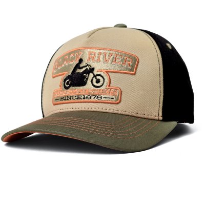 Cap - Black River Motorcycle Trucker (beige/black/green)