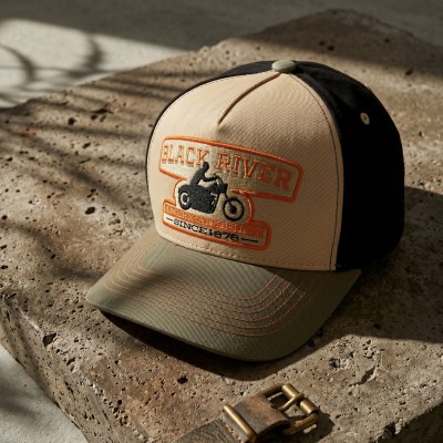 Cap - Black River Motorcycle Trucker (beige/black/green)