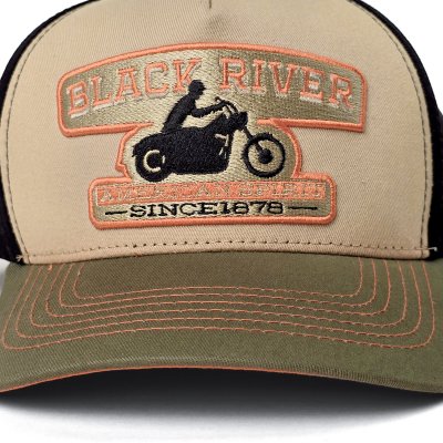 Cap - Black River Motorcycle Trucker (beige/black/green)