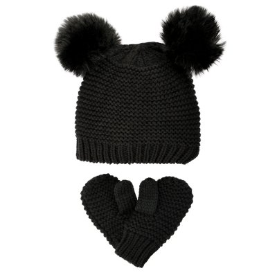 Beanie and Mittens Kids - Gårda Målilla Knitted Set (black)