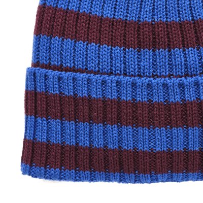 Beanies - Gårda Davos Striped Merino Wool Beanie (burgundy/blue)