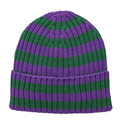 Beanies - Gårda Davos Striped Merino Wool Beanie (green/purple)