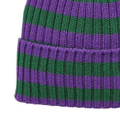 Beanies - Gårda Davos Striped Merino Wool Beanie (green/purple)