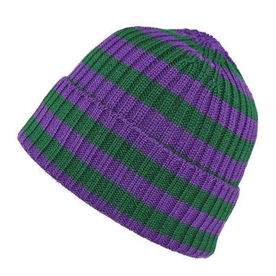 Beanies - Gårda Davos Striped Merino Wool Beanie (green/purple)