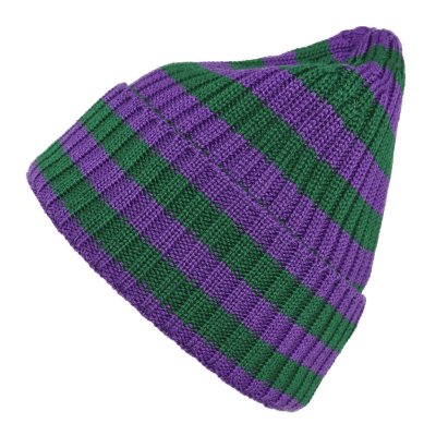 Beanies - Gårda Davos Striped Merino Wool Beanie (green/purple)