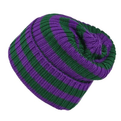 Beanies - Gårda Davos Striped Merino Wool Beanie (green/purple)