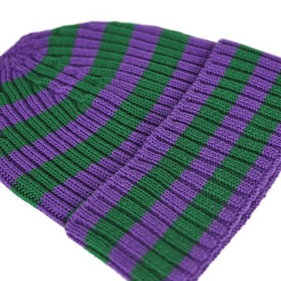 Beanies - Gårda Davos Striped Merino Wool Beanie (green/purple)