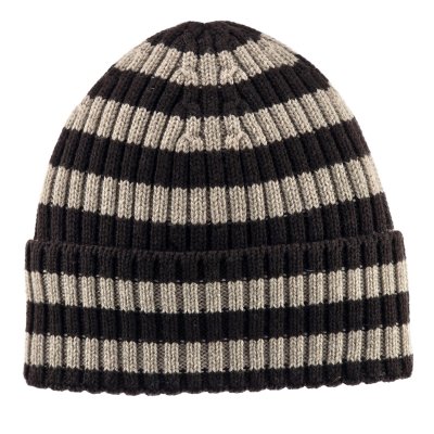 Beanies - Gårda Davos Striped Merino Wool Beanie (brown/beige)