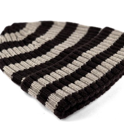 Beanies - Gårda Davos Striped Merino Wool Beanie (brown/beige)