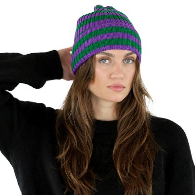 Beanies - Gårda Davos Striped Merino Wool Beanie (green/purple)