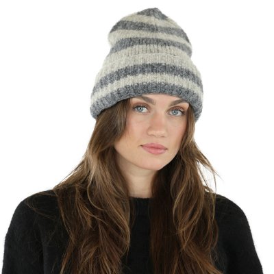 Beanies - Gårda Lech Striped Wool Mix Beanie (beige/grey)