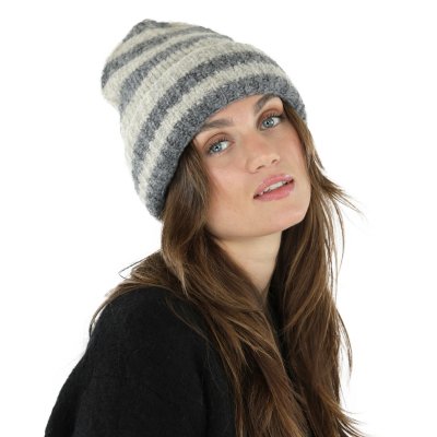 Beanies - Gårda Lech Striped Wool Mix Beanie (beige/grey)