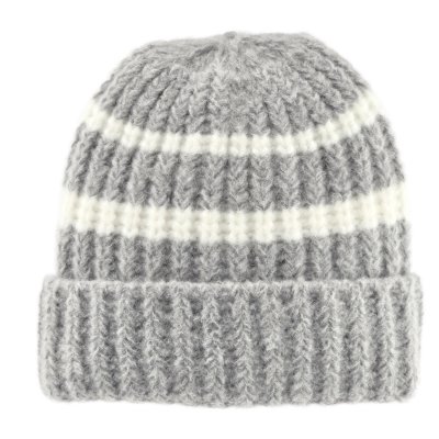 Beanies - Gårda Les Deux Alpes Striped Merino Mix Beanie (grey/white)