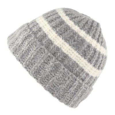 Beanies - Gårda Les Deux Alpes Striped Merino Mix Beanie (grey/white)