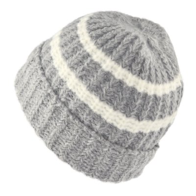 Beanies - Gårda Les Deux Alpes Striped Merino Mix Beanie (grey/white)