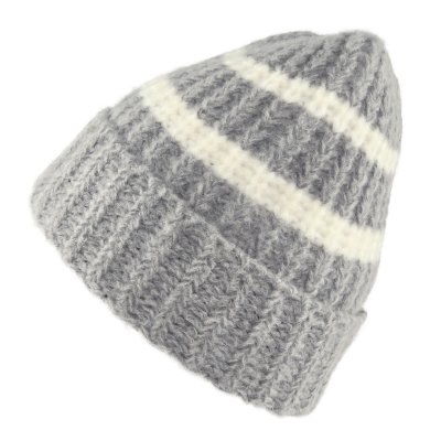 Beanies - Gårda Les Deux Alpes Striped Merino Mix Beanie (grey/white)