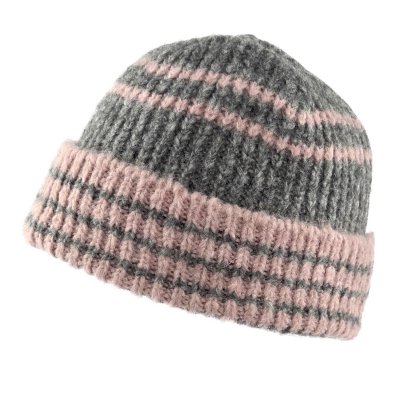 Beanies - Gårda Verbier Striped Wool Mix Beanie (grey/pink)
