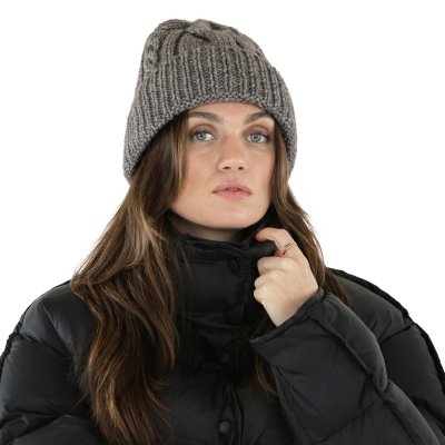 Beanies - Gårda Bormio Cable Knit Wool Mix Beanie (grey/beige)