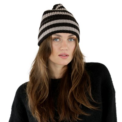 Beanies - Gårda Davos Striped Merino Wool Beanie (brown/beige)