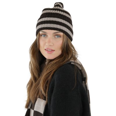 Beanies - Gårda Davos Striped Merino Wool Beanie (brown/beige)